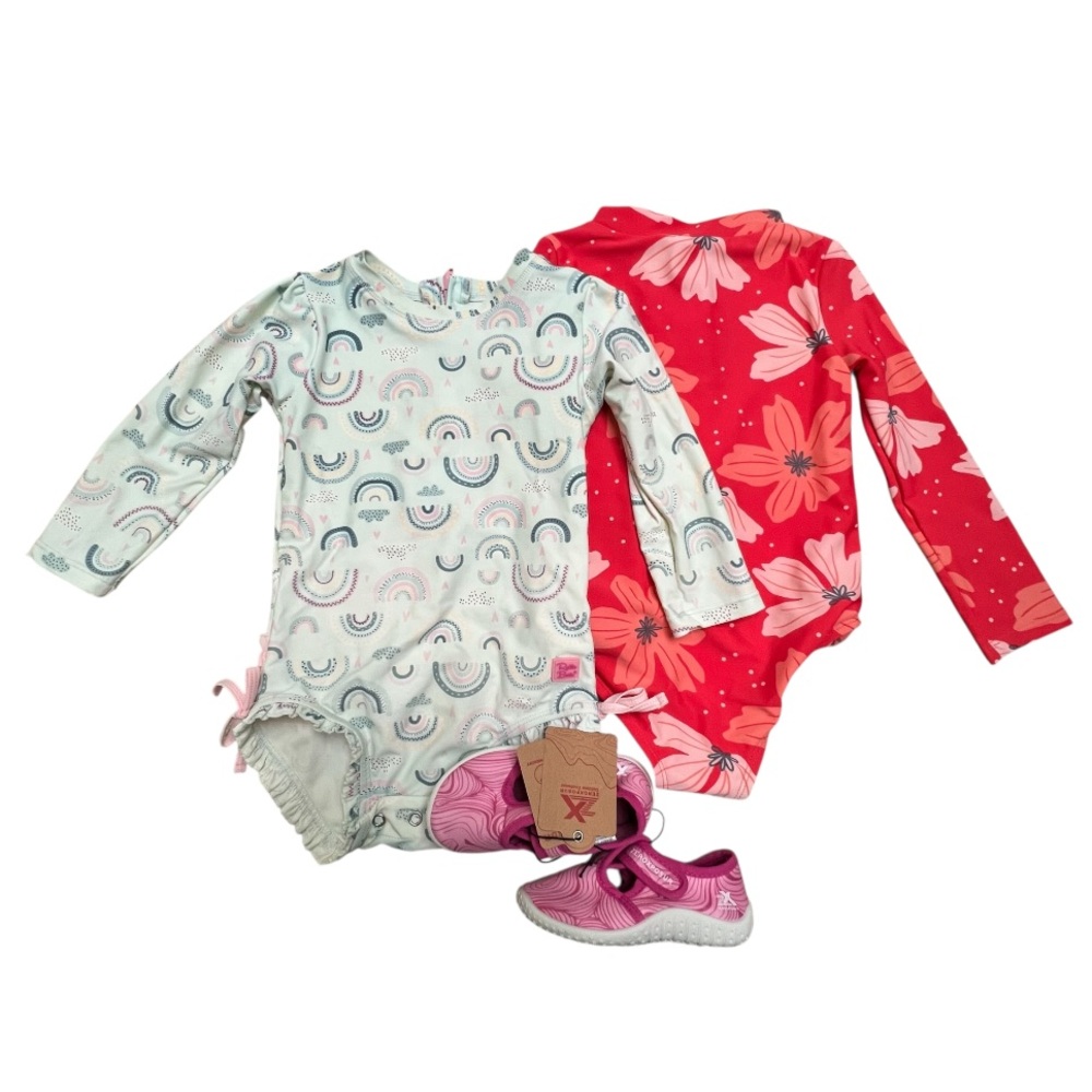 3 Piece Bundle Ruffle Butts Girls Swimsuits and Swim Shoes - Picture 2 of 6